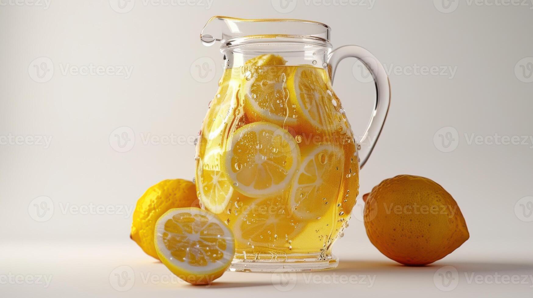 Refreshing Lemonade Pitcher With Fresh Slices Served on a Bright Summer Afternoon. photo