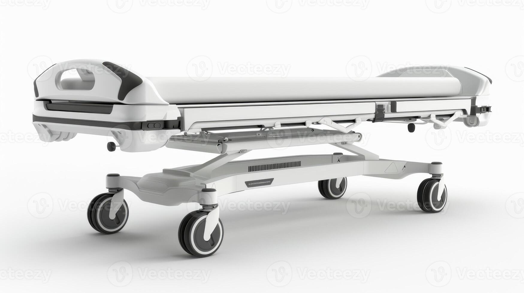 Modern Medical Stretcher Positioned in Well-Lit Hospital Room for Patient Transport During Daylight Hours. photo