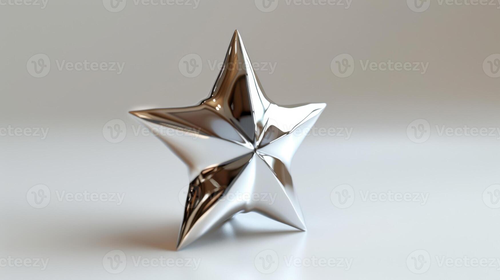 Shiny Silver Star Ornament Spinning Gracefully Against A Plain Background. photo