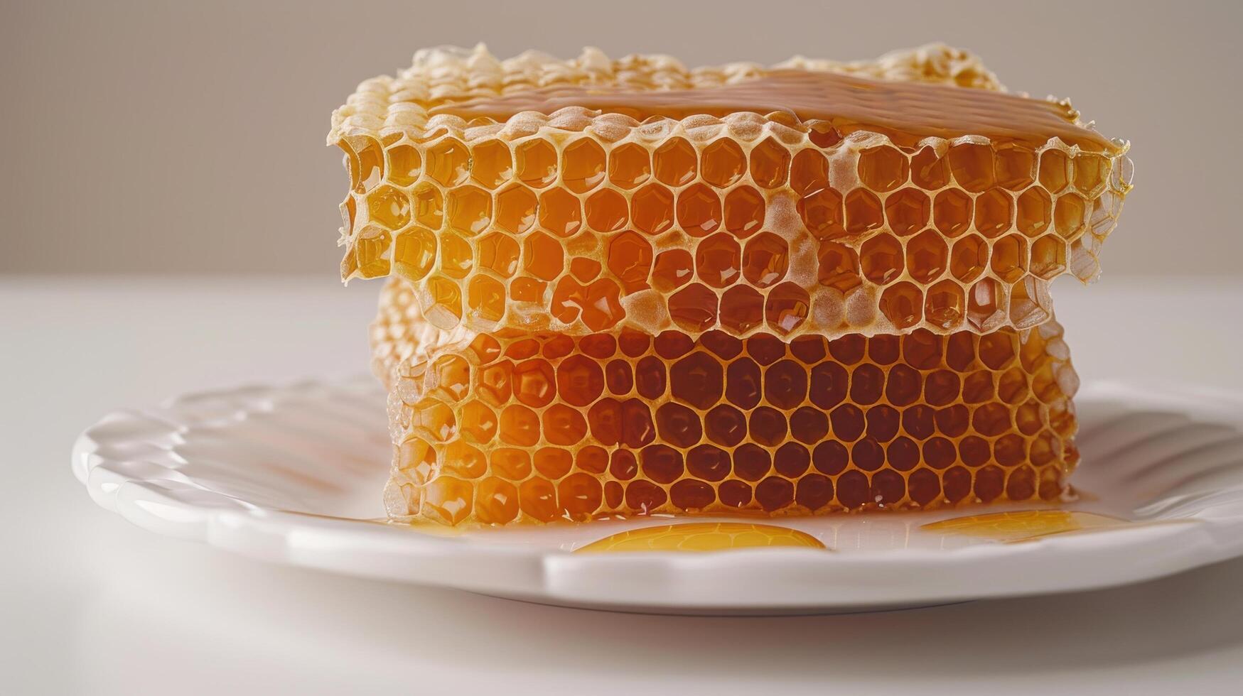 Freshly Harvested Honeycomb Displayed on a Decorative Plate in Natural Light. photo