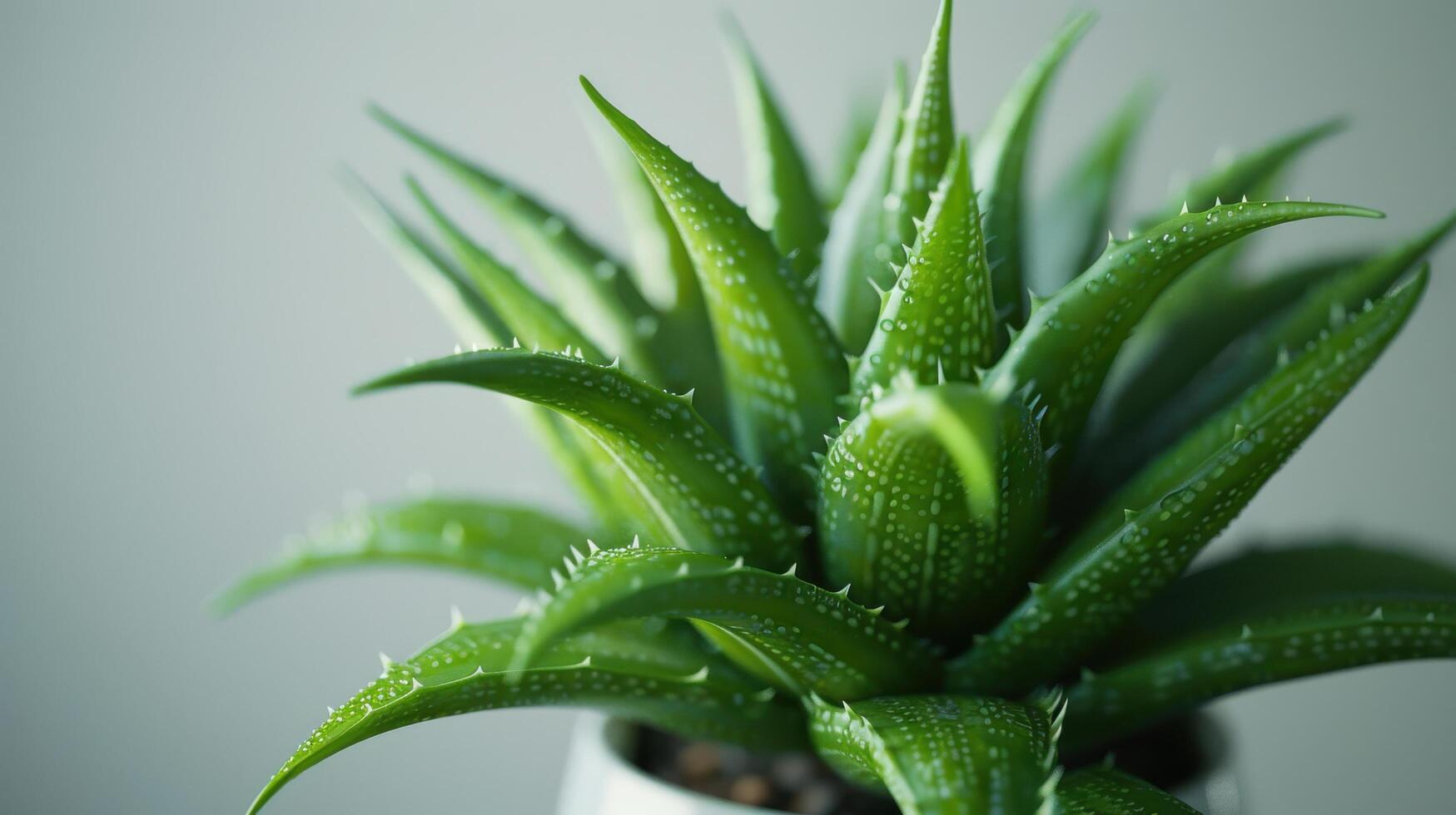 Close-Up View of a Vibrant Green Aloe Vera Plant Against a White Background in Bright Natural Light. photo