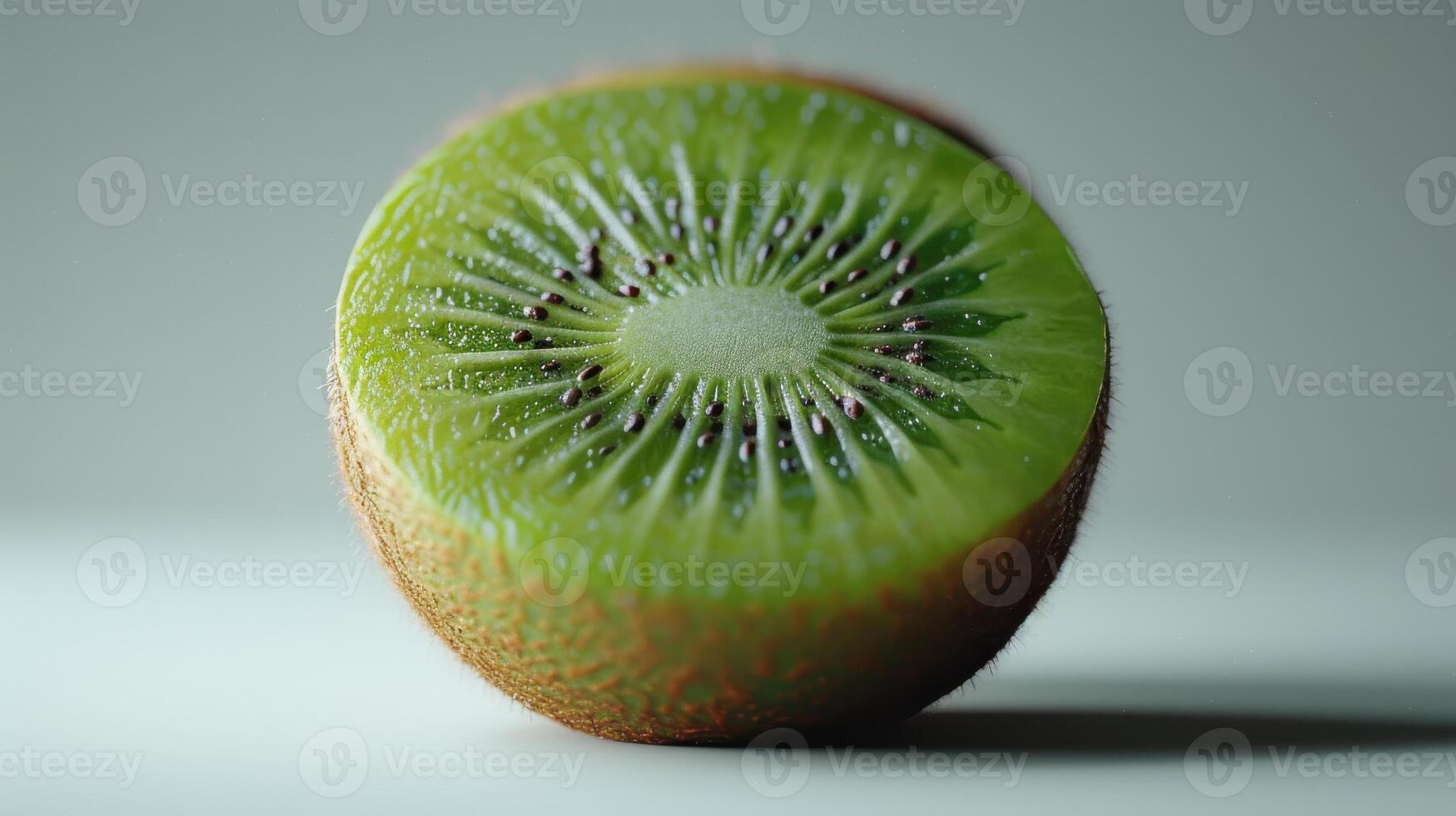 Freshly Sliced Kiwi Fruit Close-Up Displaying Vibrant Green Flesh and Unique Seed Patterns. photo