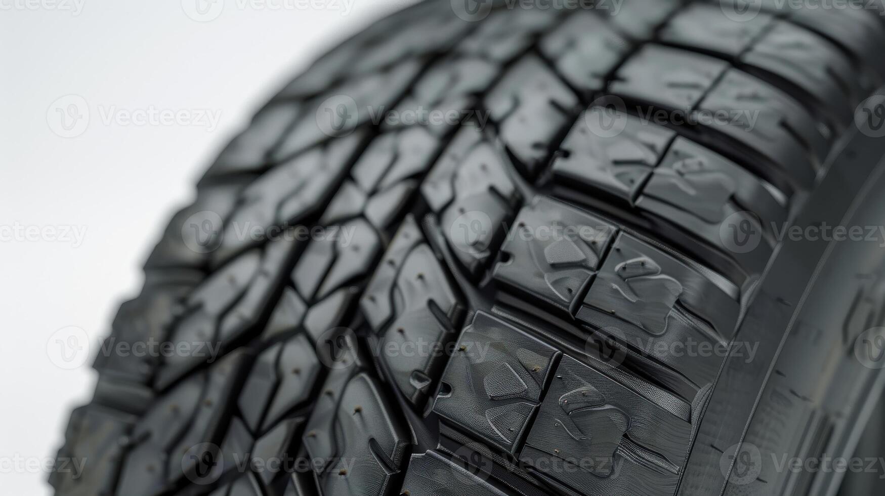 Close-Up View of Intricate Tire Tread Patterns on Vehicle Tire Set Against a White Background. photo
