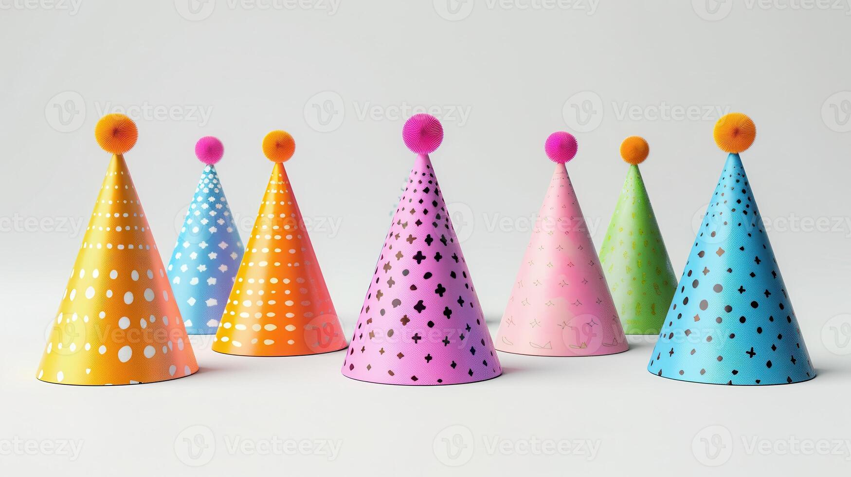 Colorful Party Hats Arranged on a Table Ready for Celebration With Friends and Family During a Festive Event. photo