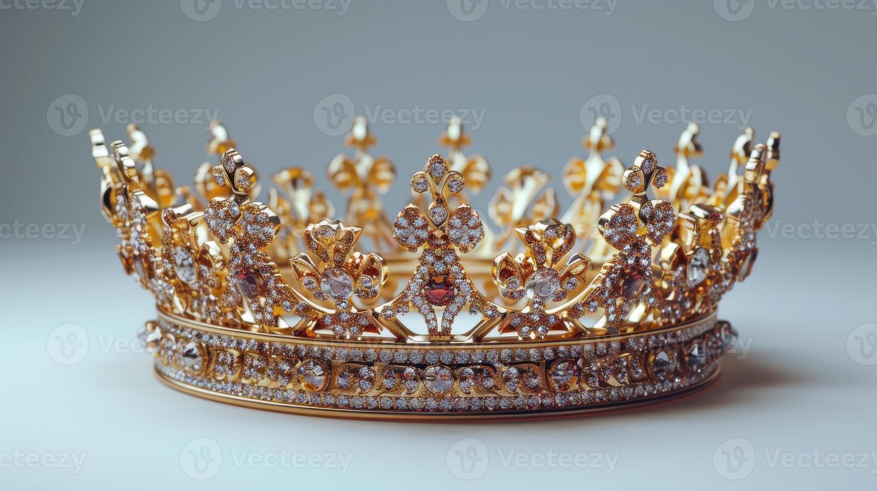 Elegant Gold Crown Adorned With Sparkling Gems Displayed on a White Background. photo
