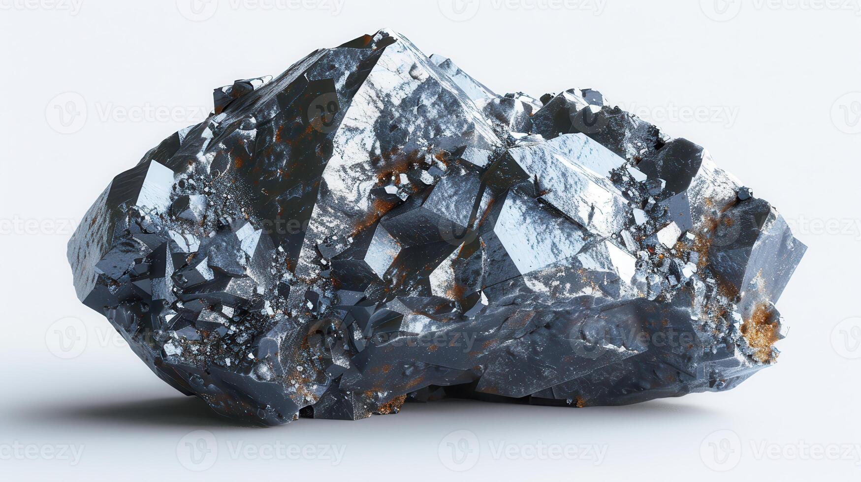 Unique Metallic Black Mineral Specimen Displayed on White Background in Natural Light. photo