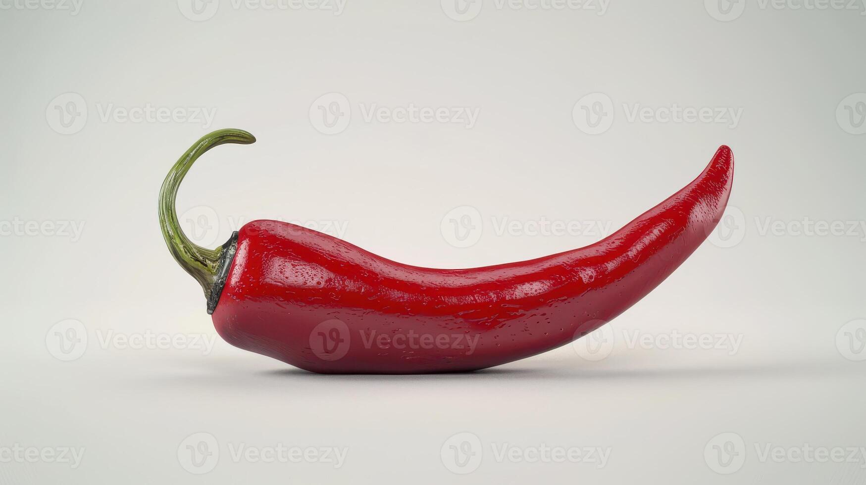 Bright Red Chili Pepper Isolated Against White Background Emphasizing Its Curved Shape and Vibrant Color for Culinary Uses. photo