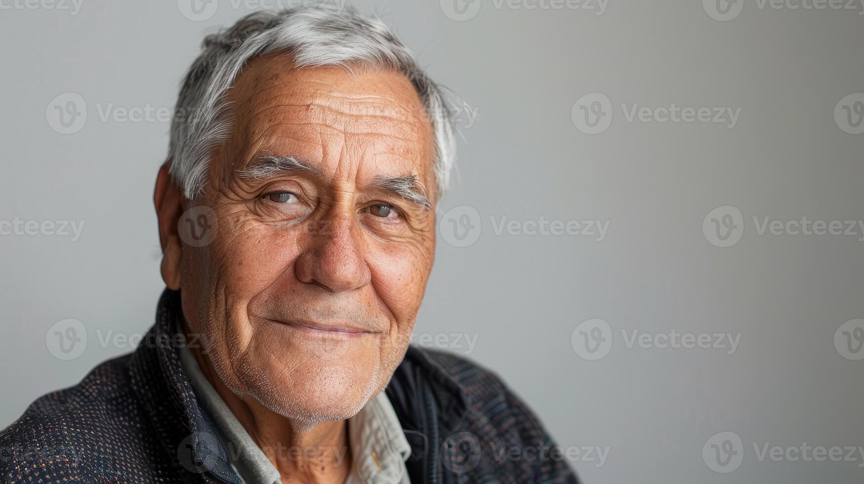 Wise Older Gentleman Smiling Gently in a Cozy Indoor Setting During Late Afternoon Light photo