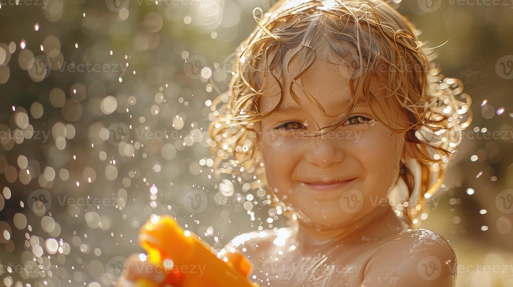 Joyful Summer Water Play of a Young Child in a Backyard on a Sunny Afternoon photo