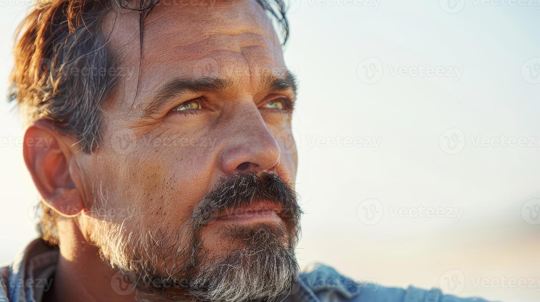 Reflective Man Contemplates Life During Golden Hour by the Ocean Shore photo