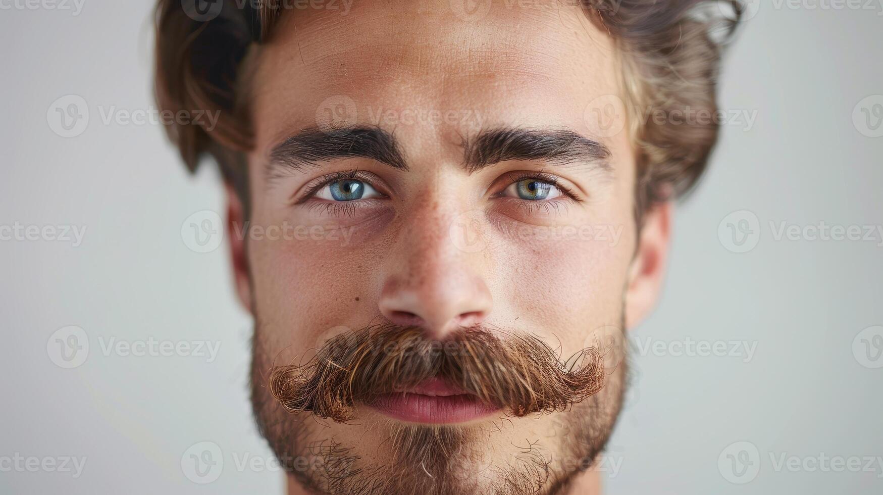 A Striking Portrait of a Young Man With a Distinctive Mustache in Natural Light photo