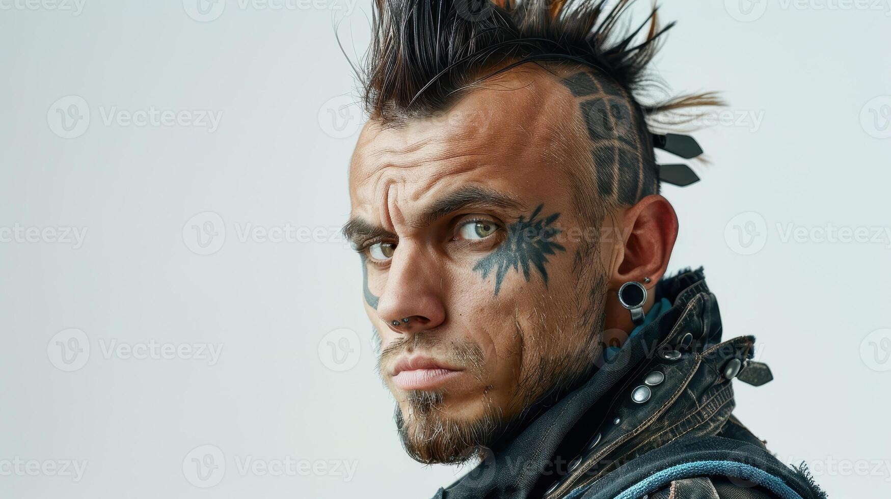 Daring Expression of Individuality in a Urban Punk Portrait Against a Minimalist Background photo