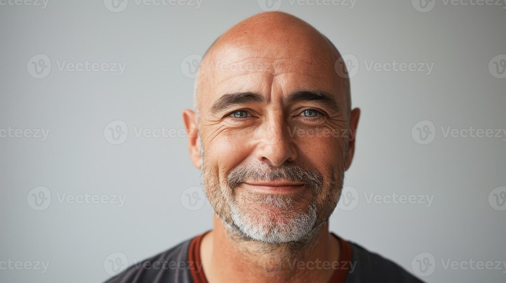 Warm Smiles of a Middle-Aged Man in Casual Attire Against a Neutral Background photo