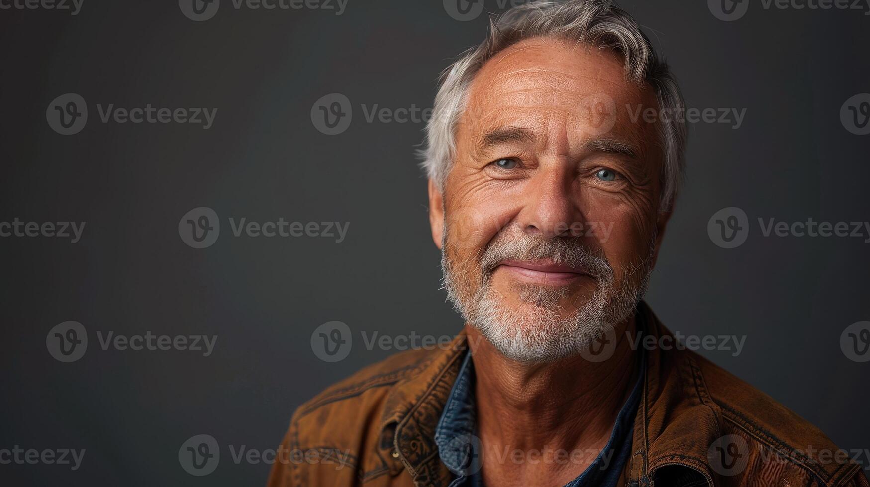 Warm Smile of a Distinguished Older Man in a Cozy Studio Setting photo