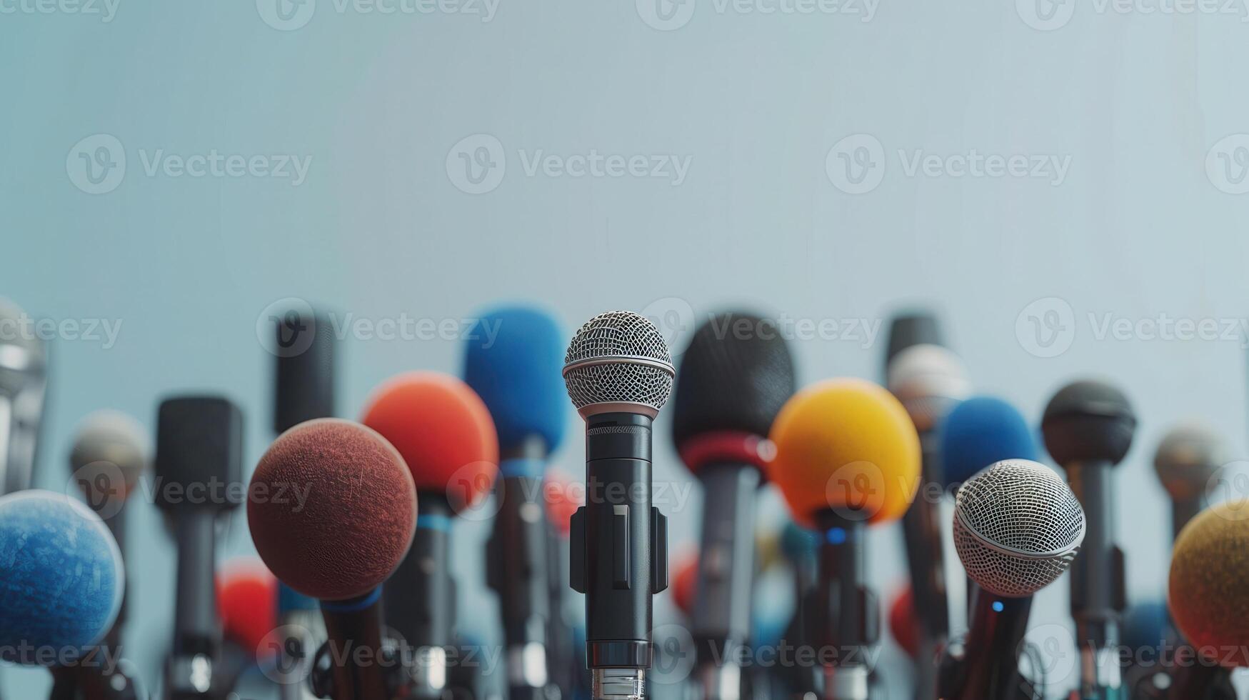 A Colorful Array of Microphones Ready for an Exciting Live Event in a Modern Venue photo