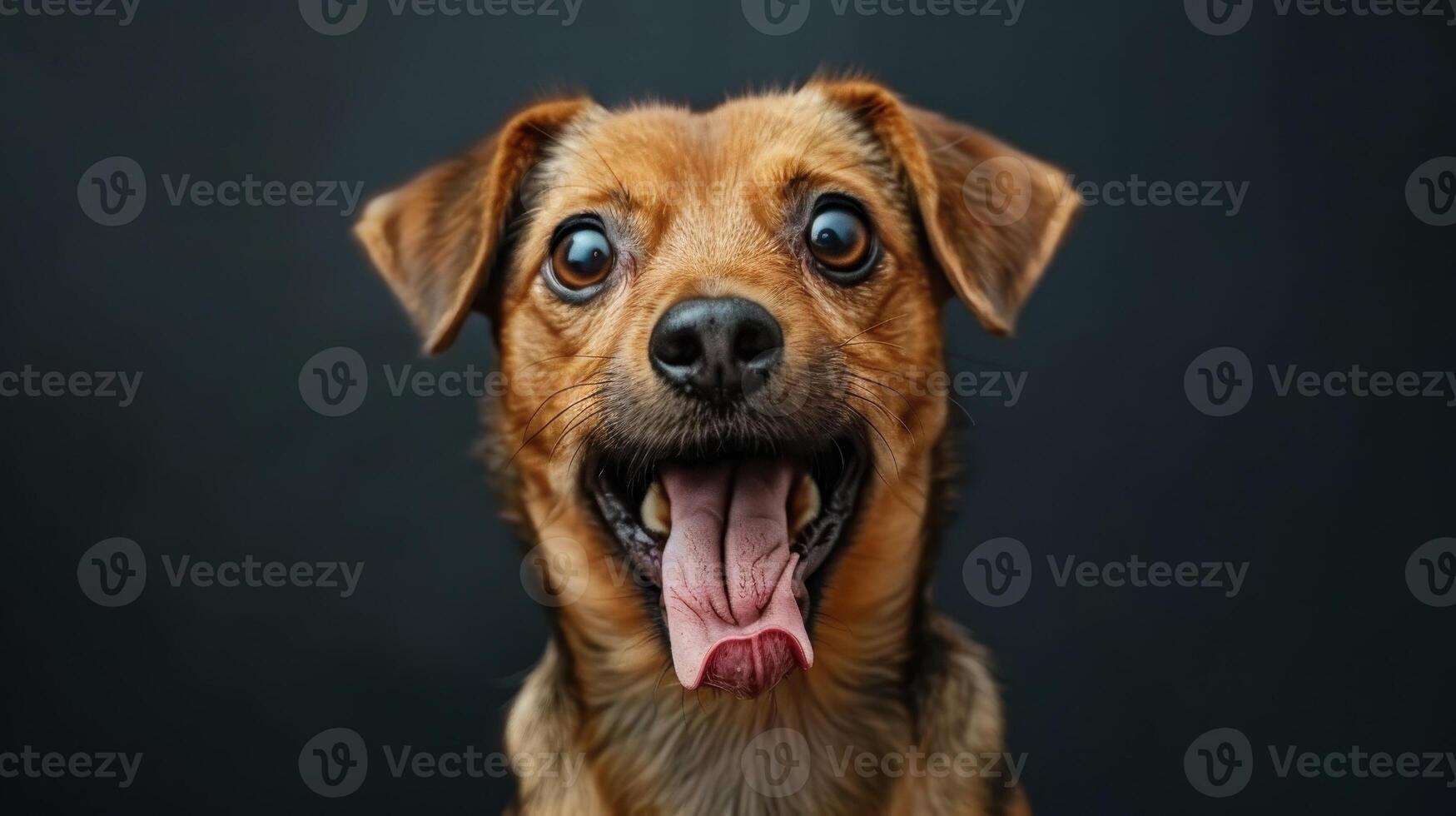 Joyful Dog With Enthusiastic Expression Posed Against Dark Background in Studio Setting photo