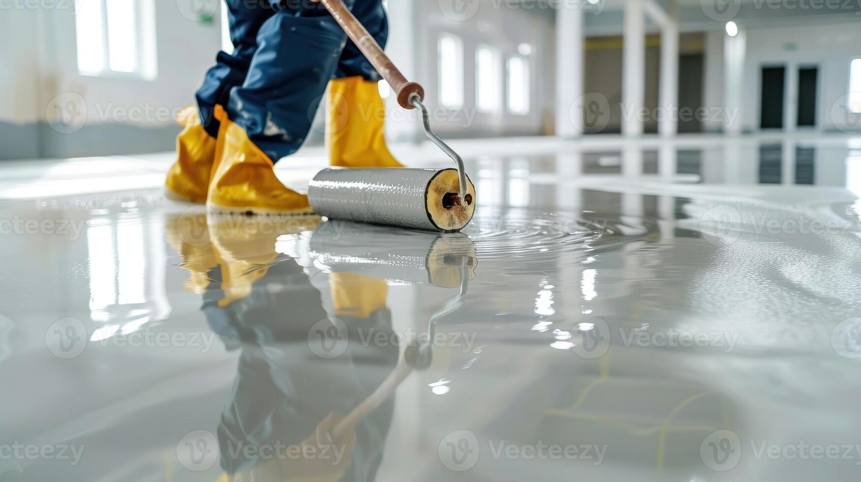 Vibrant Coating Application on a Newly Finished Floor in an Industrial Space photo