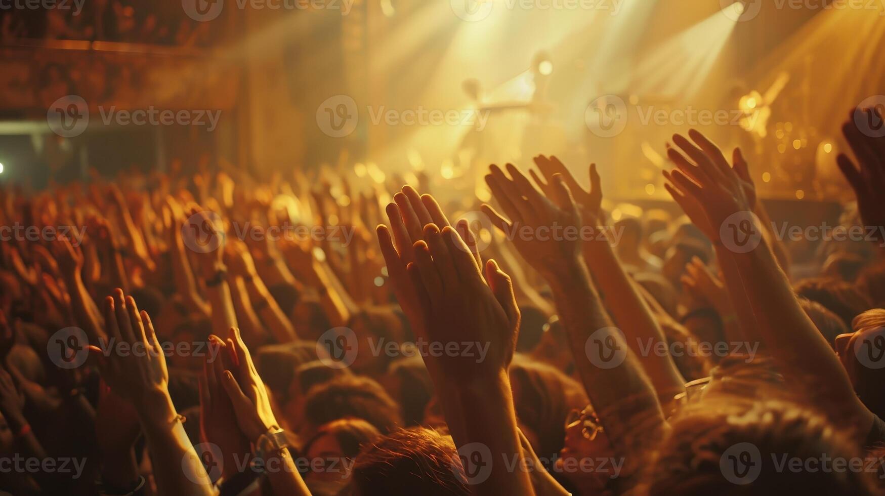 Lively Concert Atmosphere With Enthusiastic Audience Applauding Under Bright Stage Lights photo