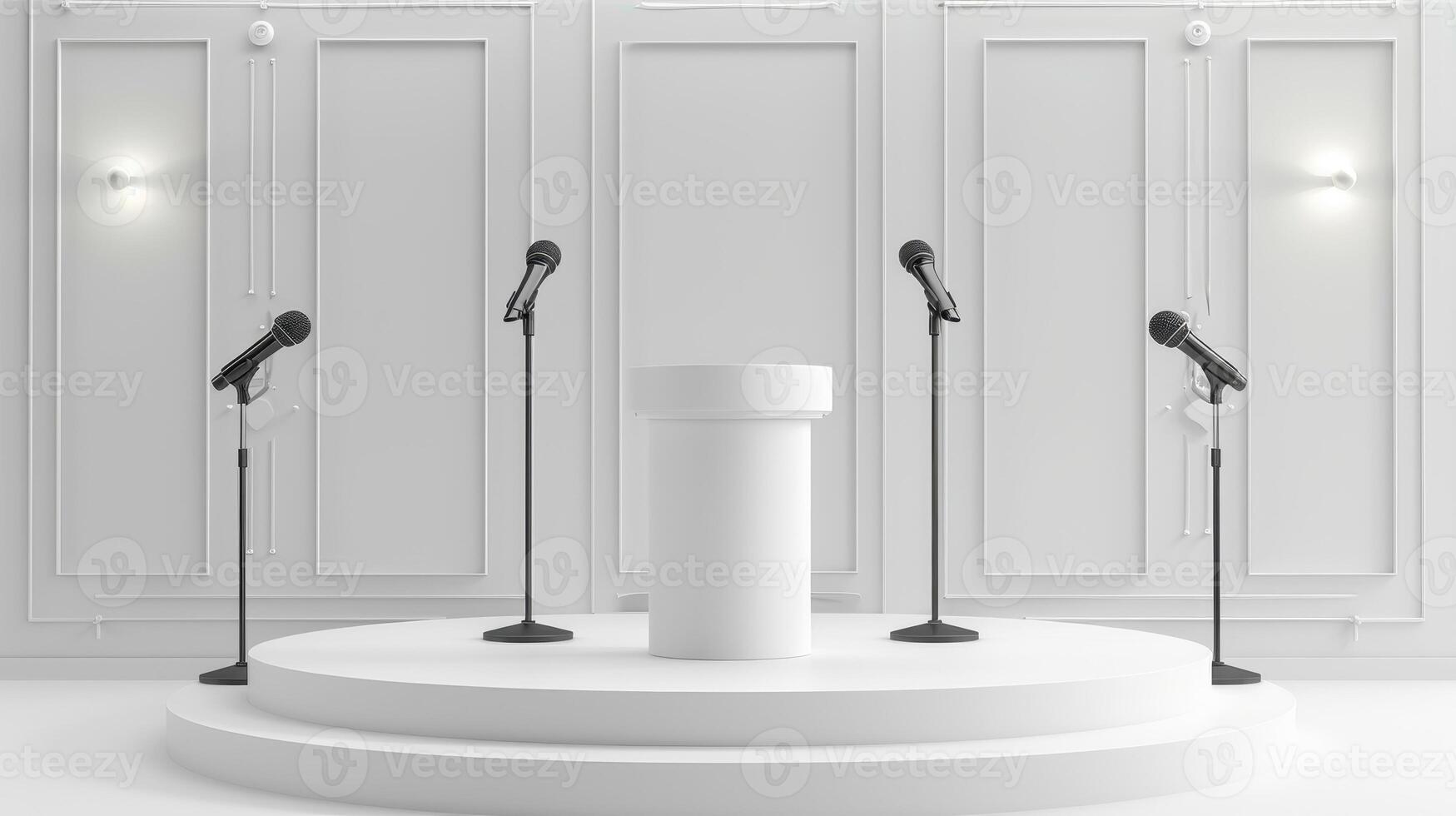 Elegant Auditorium Stage Ready for a Captivating Public Speaking Event in a Minimalist Design photo