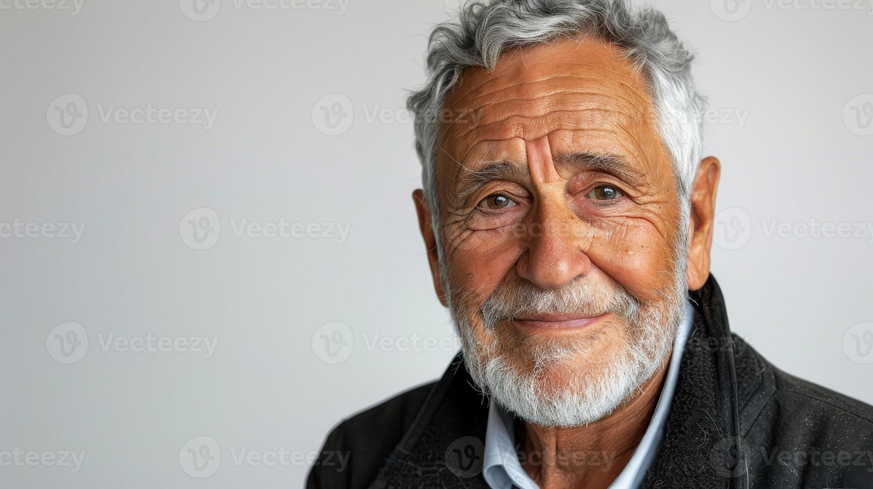 Warm Smile of an Elderly Man With Silver Hair in a Cozy Indoor Setting photo