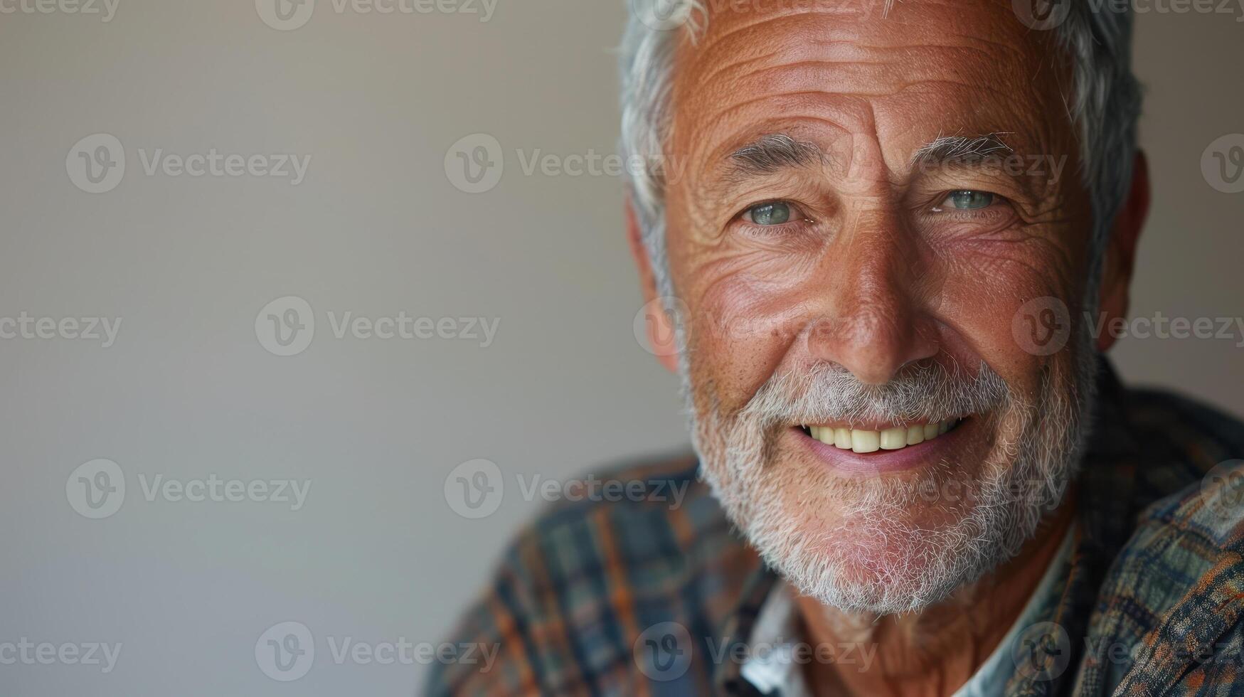 A Joyful Elderly Man Smiling Brightly in a Cozy Indoor Setting During Late Afternoon photo