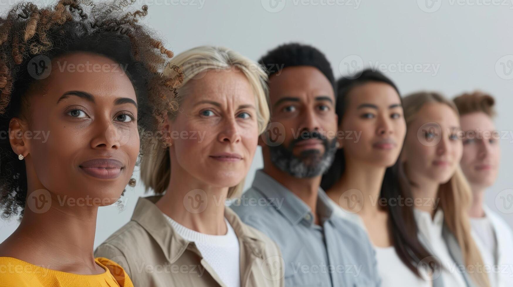 Diverse Group of People Standing Together in Unity Against a Minimalist Background photo