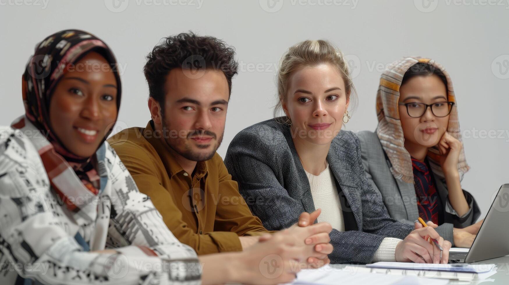 Diverse Group of Professionals Engaging in Collaborative Discussion in Modern Office Setting During Daylight Hours photo
