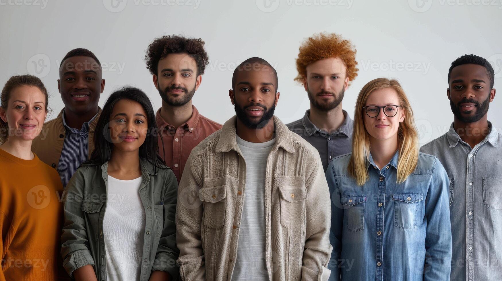 Diverse Group of Friends Smiling Together in Bright Indoor Space During Daytime Gathering photo