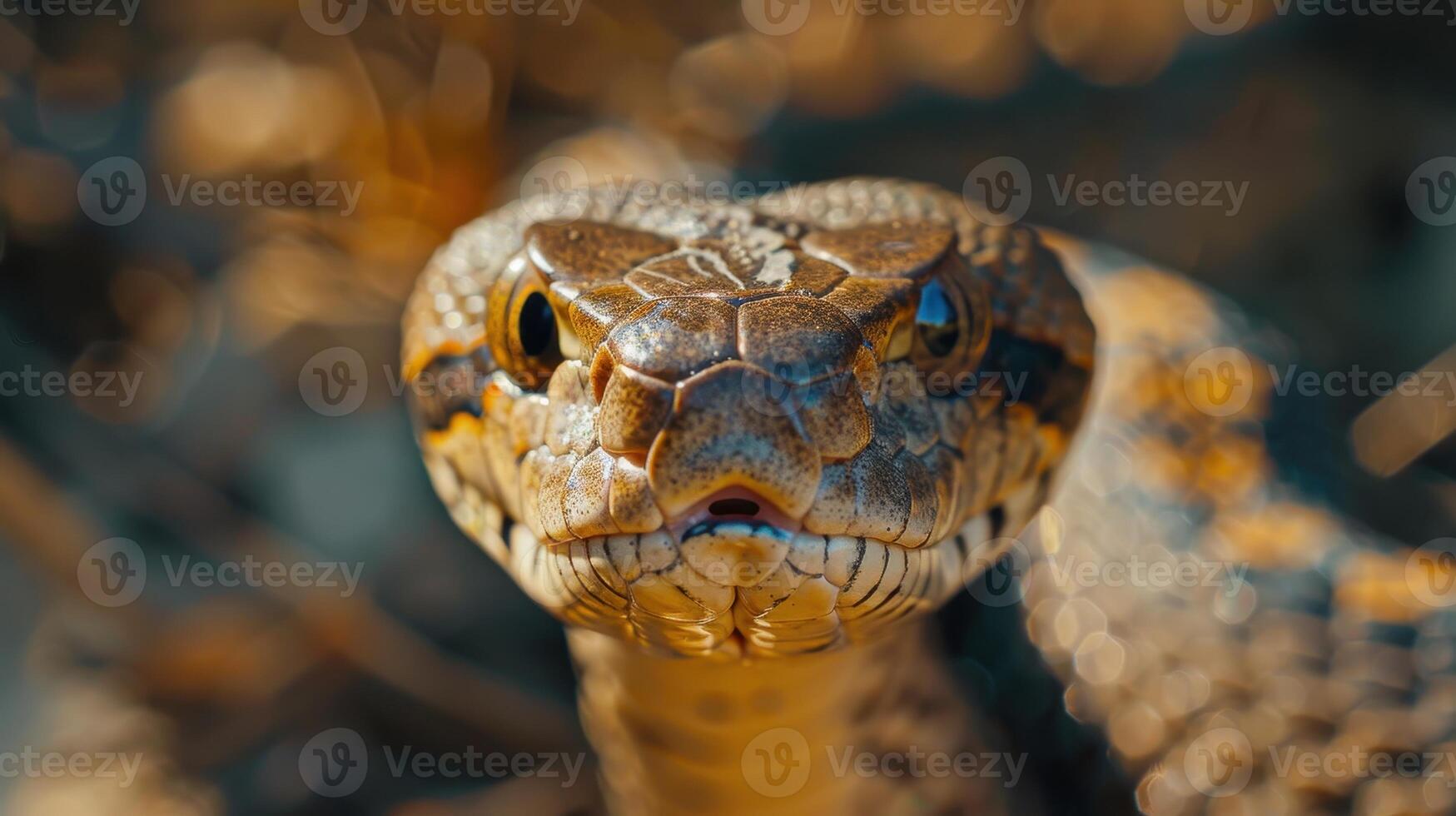 Majestic Close-Up of a Colorful Snake in a Sunlit Natural Habitat During Late Afternoon photo