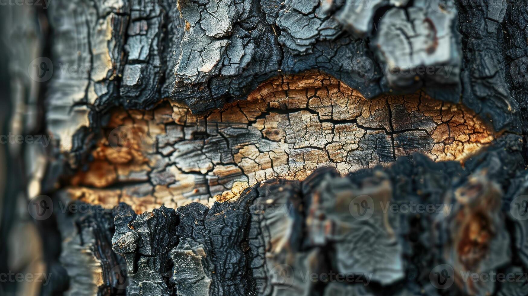 A Close-Up Exploration of Textured Tree Bark With Glowing Element Underneath During Golden Hour Light photo