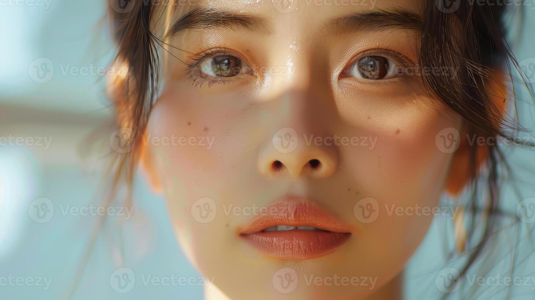 Captivating Portrait of a Young Woman With Natural Light Emphasizing Her Expressions in a Soft, Serene Setting photo