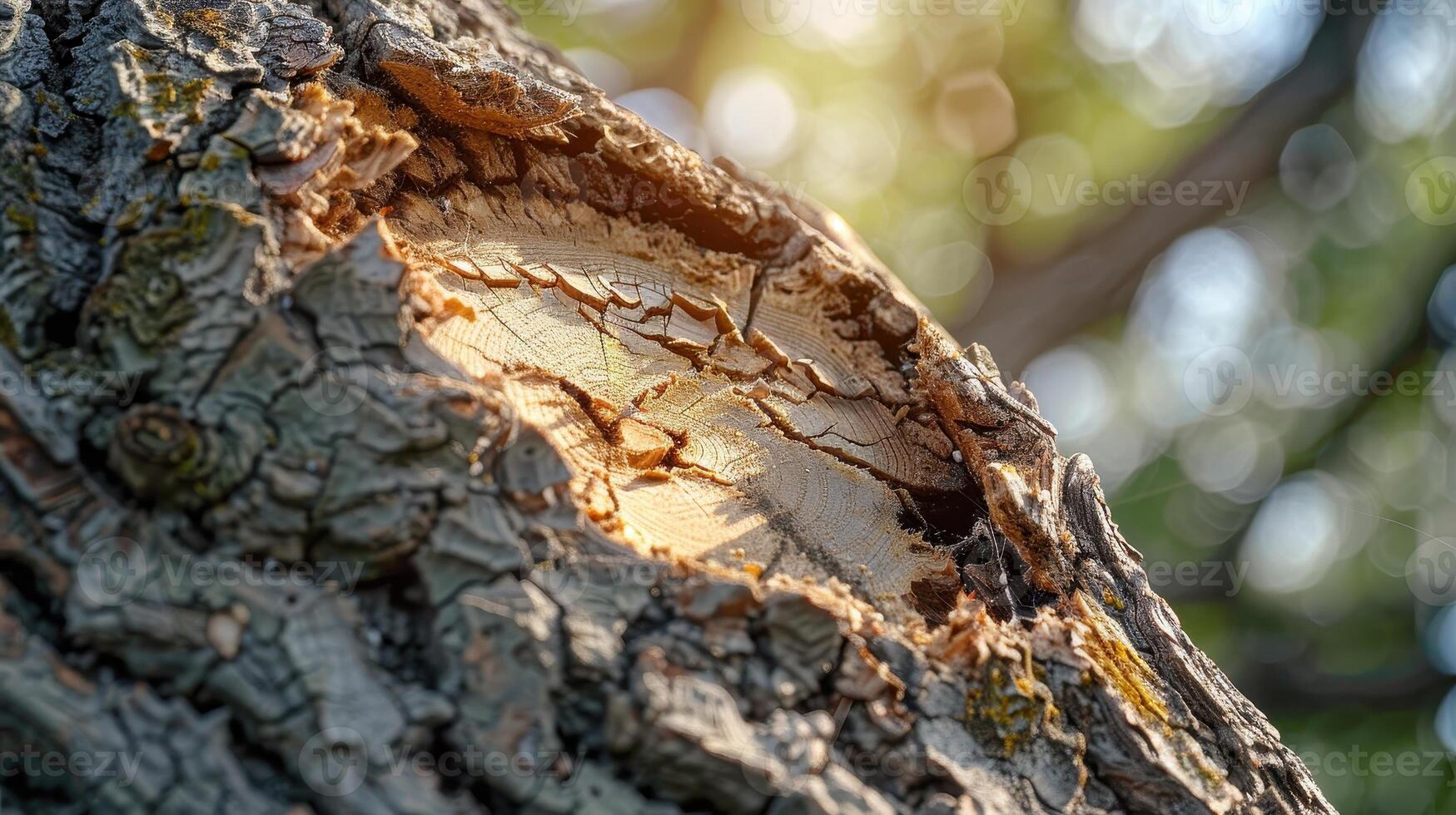 An Up-Close Exploration of Tree Bark Revealing Intricate Textures and Natural Details in Soft Morning Light photo