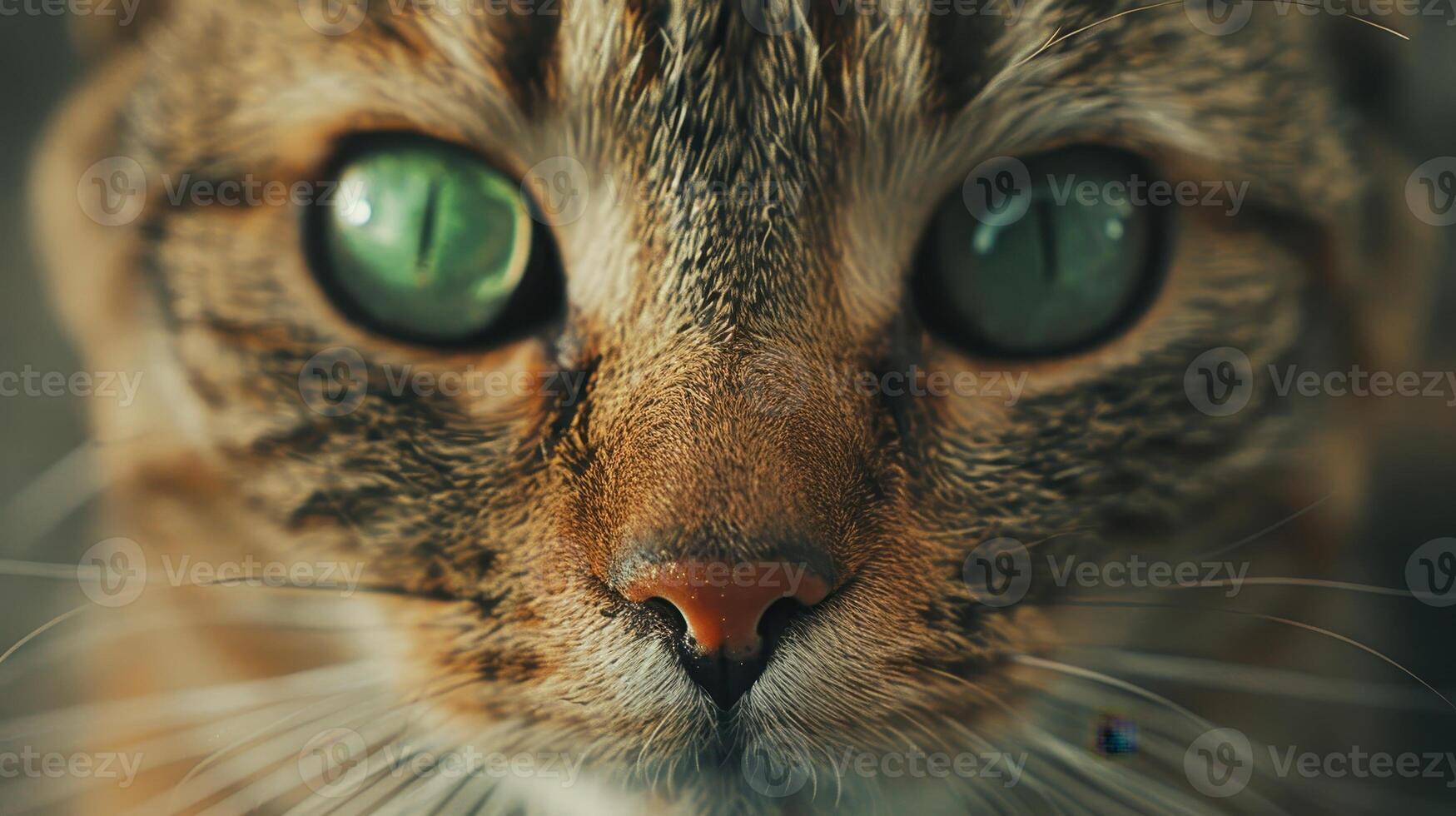 Enchanting Close-Up Of A Striped Cat Gazing Intently In Warm Light photo
