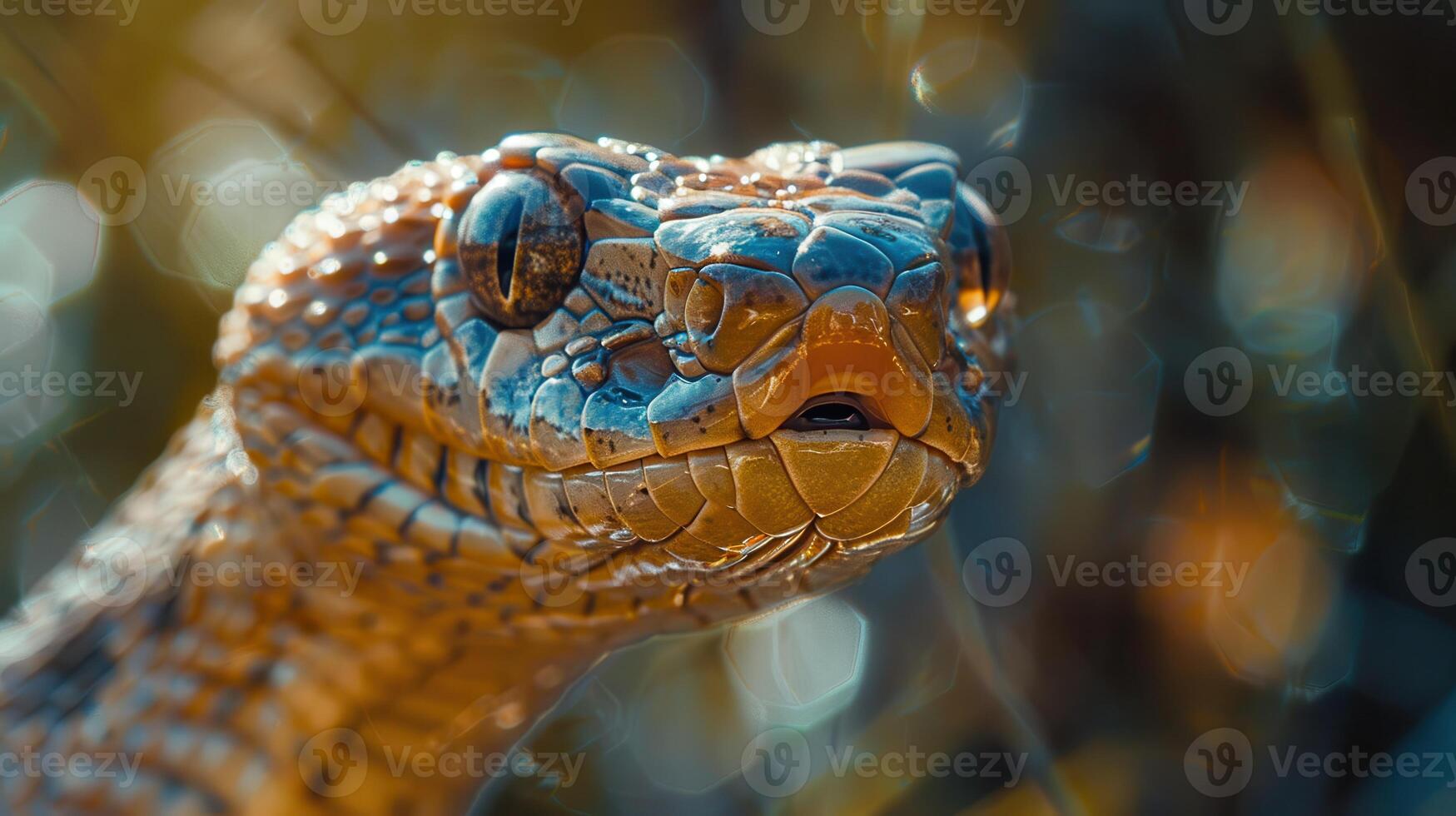 Captivating Close-Up of a Colorful Snake Relaxing in the Lush Jungle During a Bright Sunny Day photo