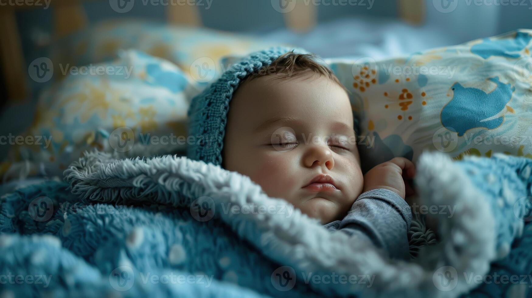 A Peaceful Baby Sleeping Soundly Under Cozy Blankets in a Soft Bedroom Environment 48822045 Stock Photo at Vecteezy