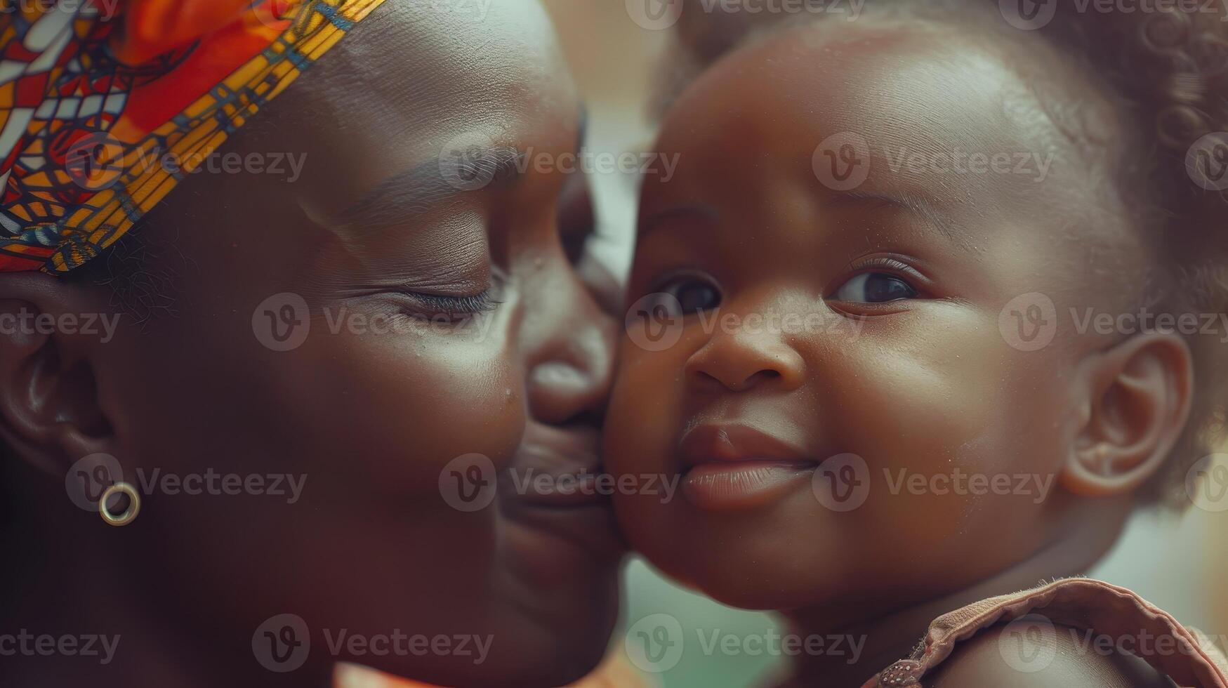 A Heartwarming Moment Between a Mother and Child in a Vibrant African Setting photo