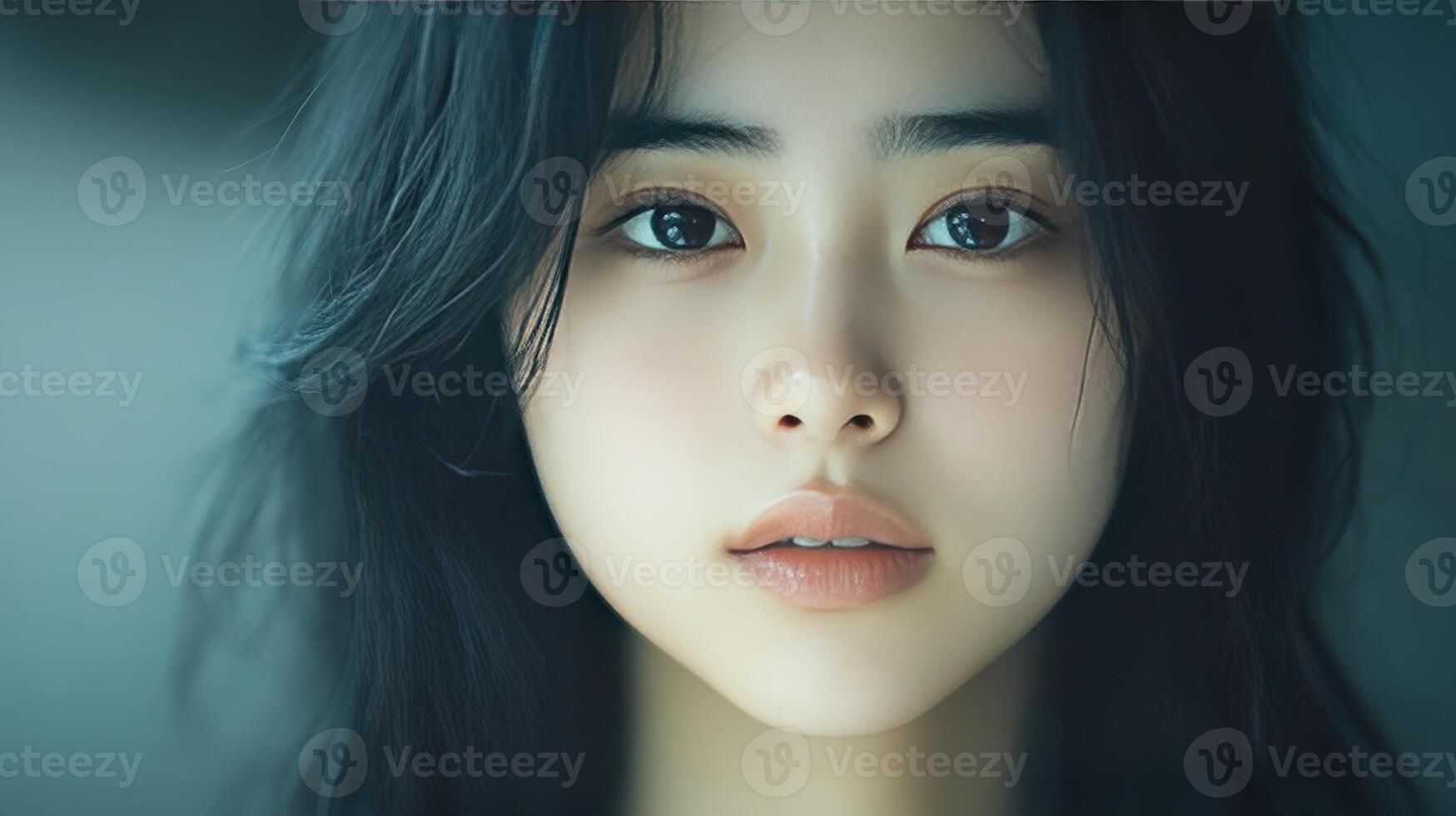 Young Woman With Long Hair in Soft Natural Light Portraying Serenity and Calmness in a Tranquil Indoor Setting photo