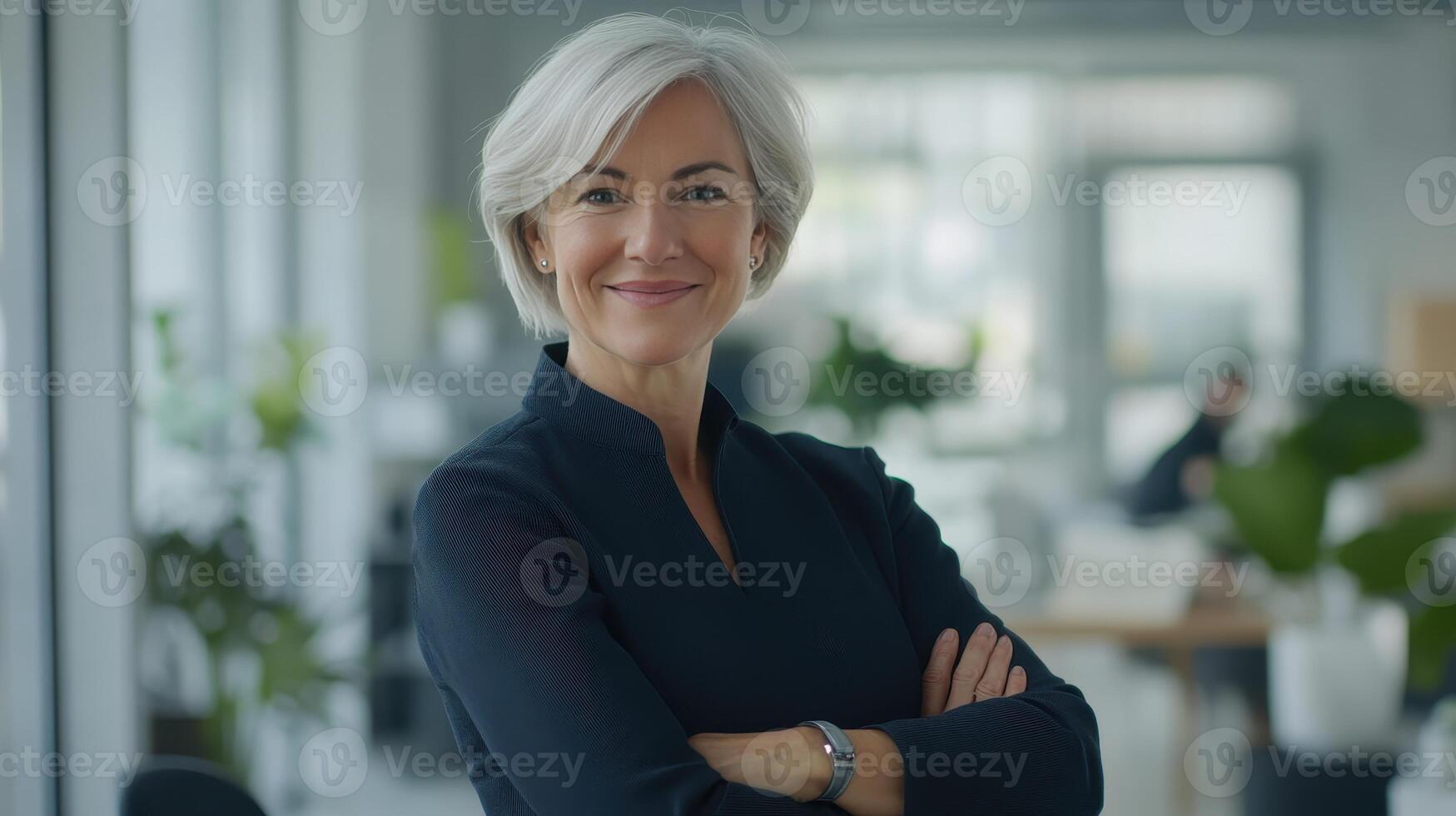 Confident Business Professional Smiling in Modern Office Environment During Daytime photo