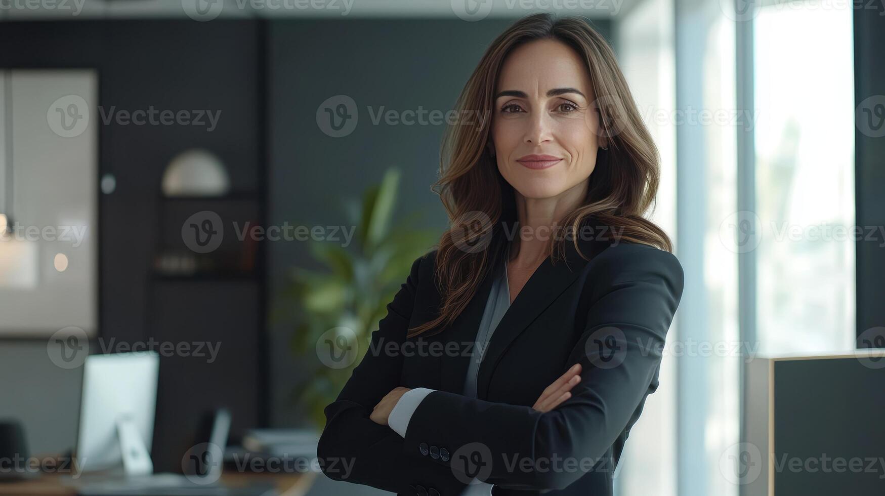Confident Businesswoman Posing in Modern Office Space During Daylight Hours photo