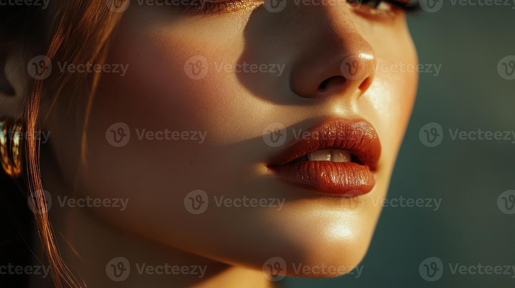 A stunning close-up of a model showcasing radiant beauty in natural light photo