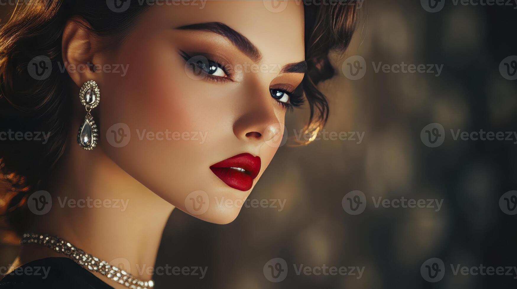 A striking woman showcases her beauty with dramatic makeup and exquisite jewelry photo