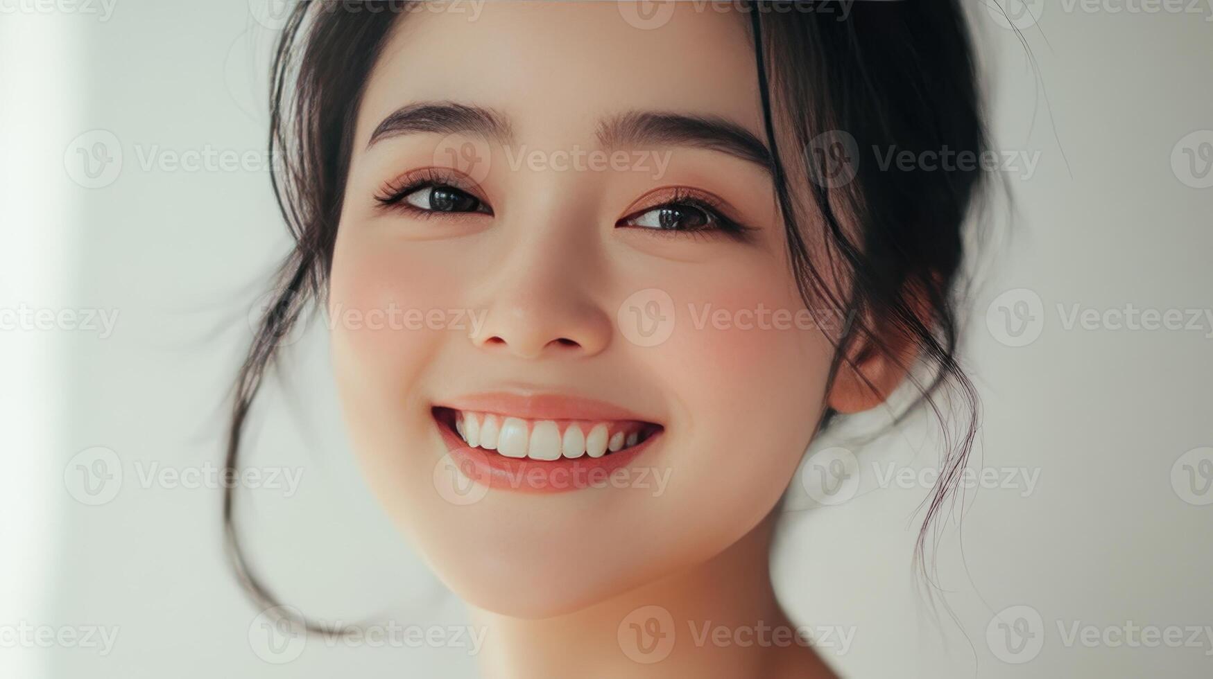 un alegre mujer exuda felicidad con un radiante sonrisa foto