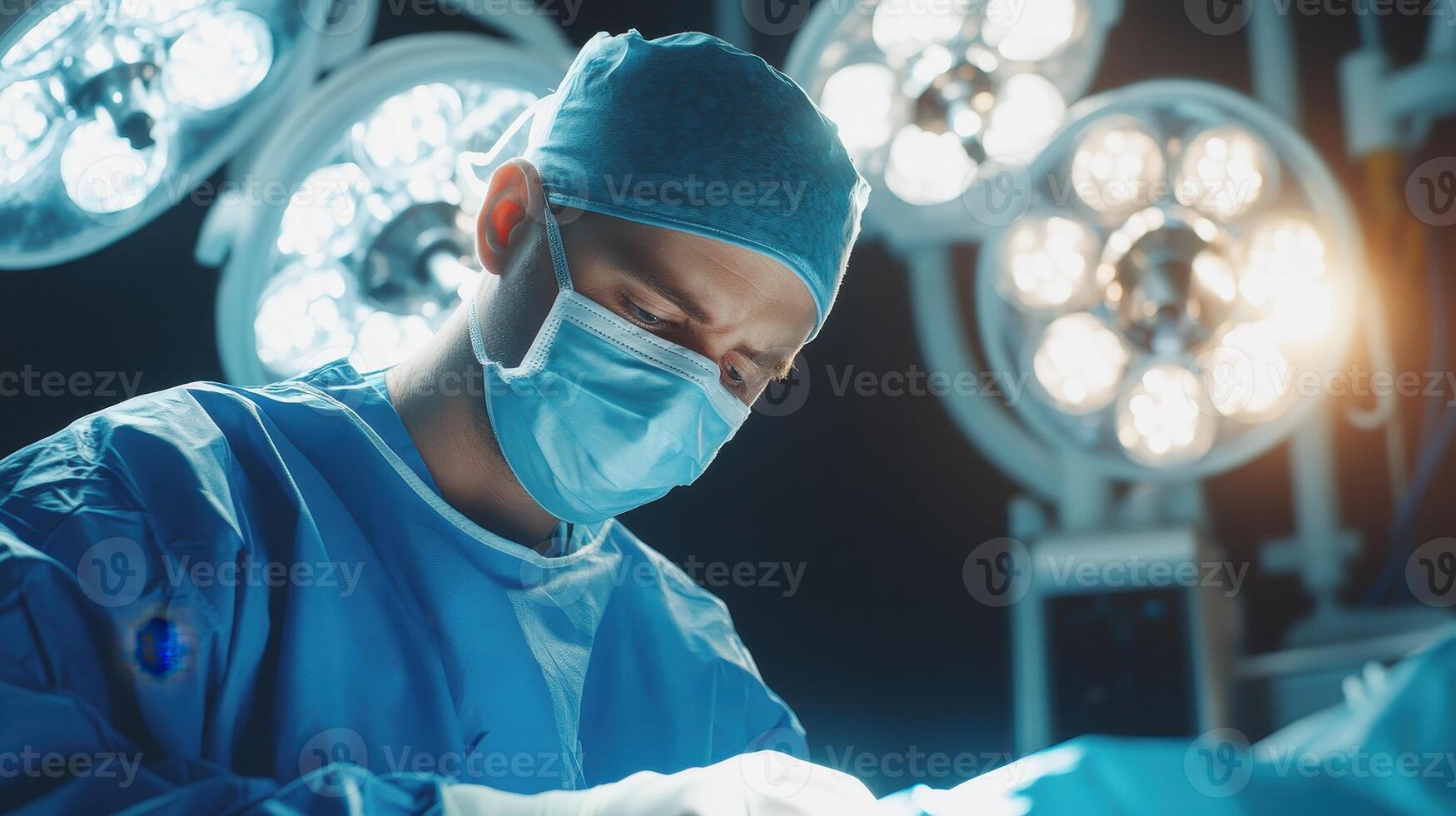 A dedicated surgeon focuses intently during a critical medical procedure photo