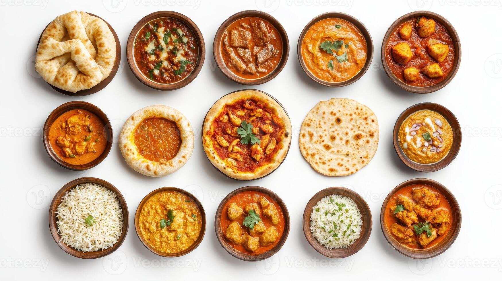 A Culinary Feast Featuring Various Indian Dishes Served in Bowls on a Table photo