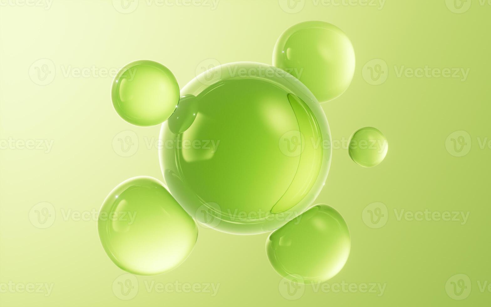 Transparent green bubbles background, 3d rendering. photo