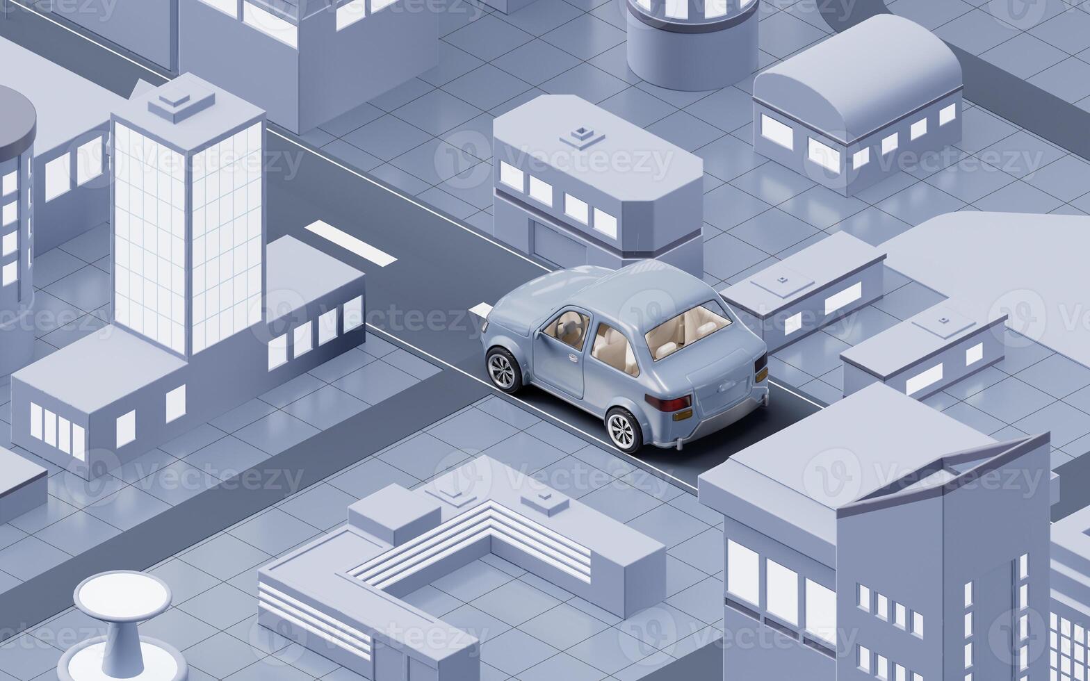 Automobile car driving on the city street, 3d rendering. photo