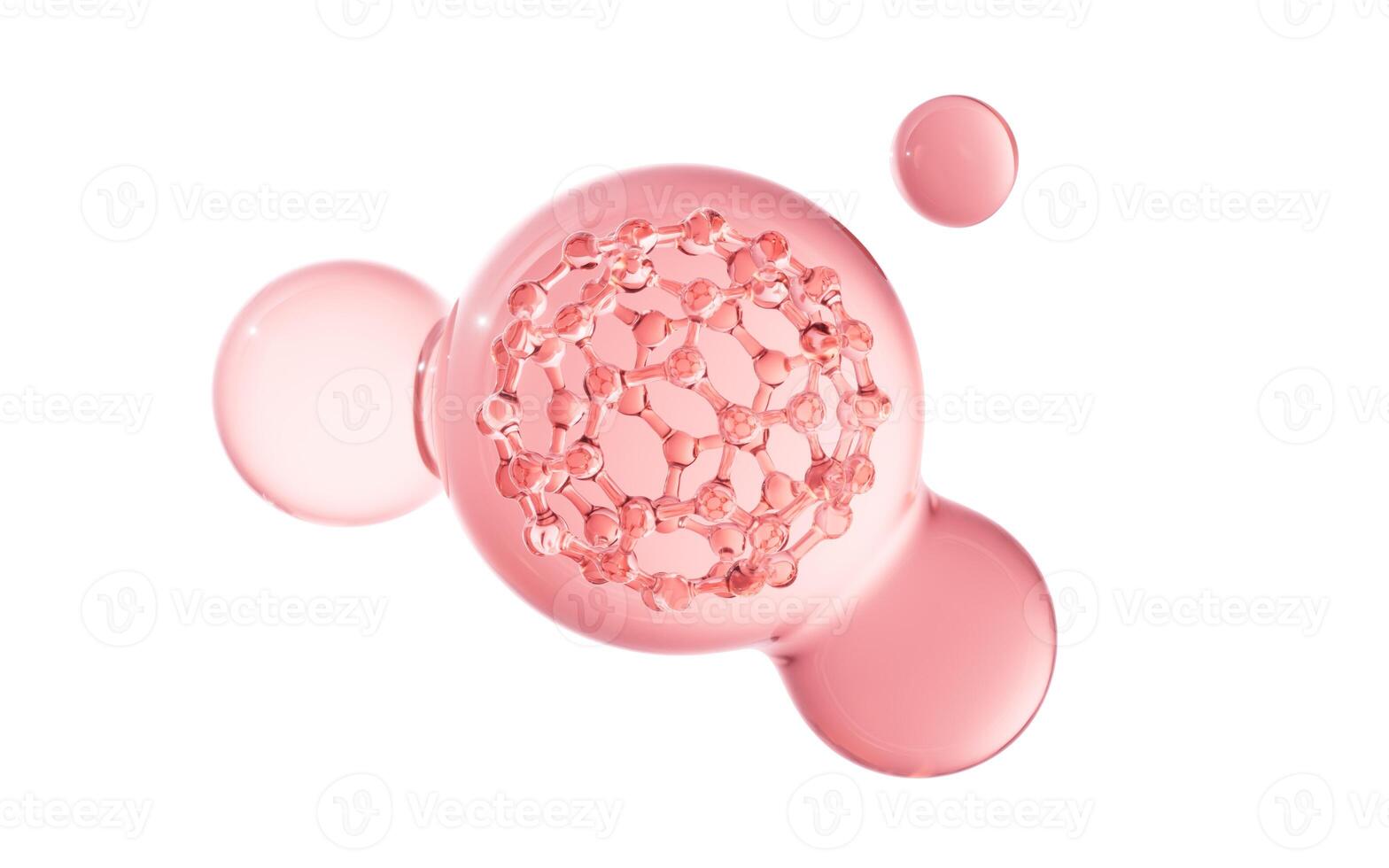 Pink molecule and soft bubbles, 3d rendering. photo