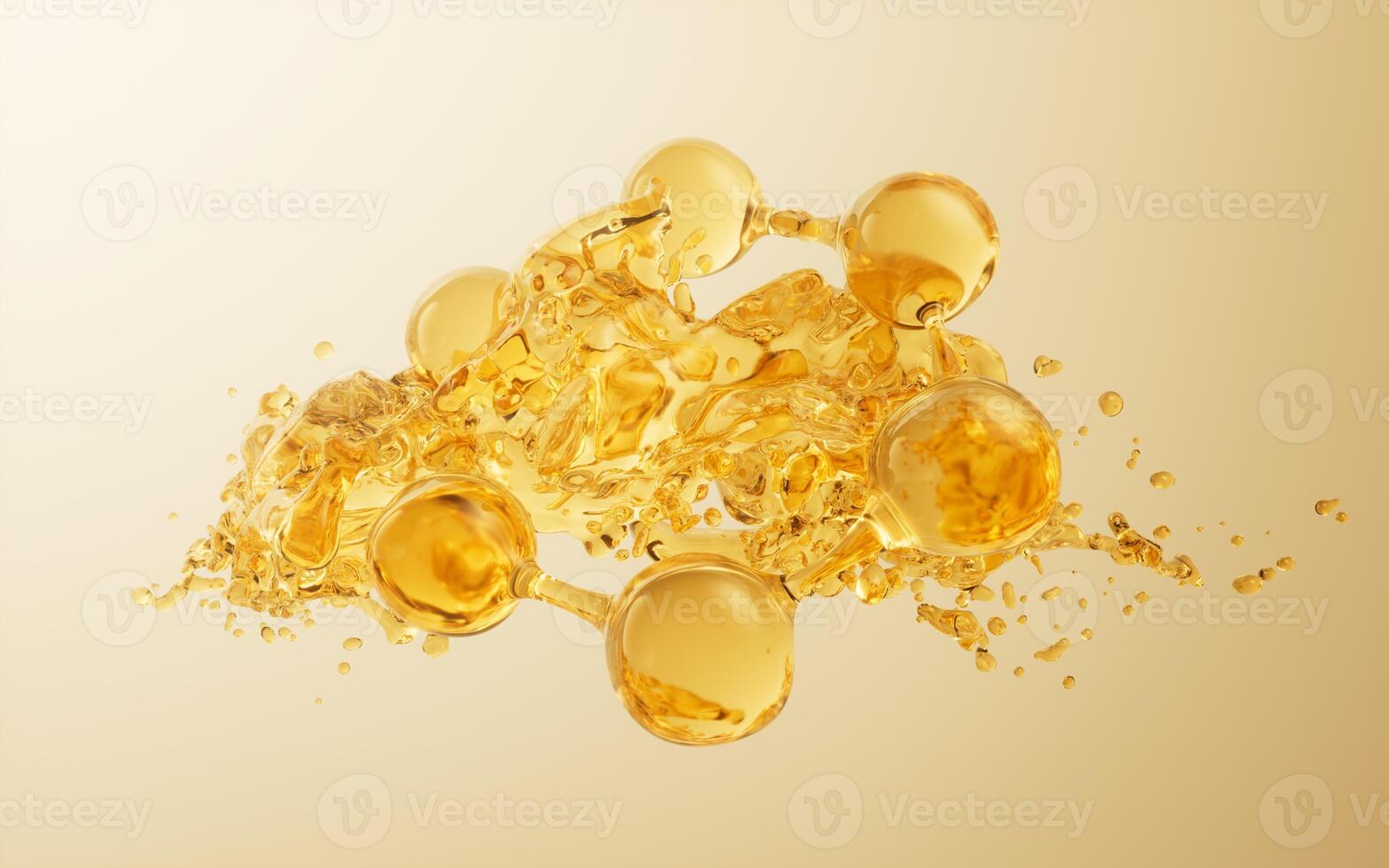 Molecule and flowing water liquid background, 3d rendering. photo