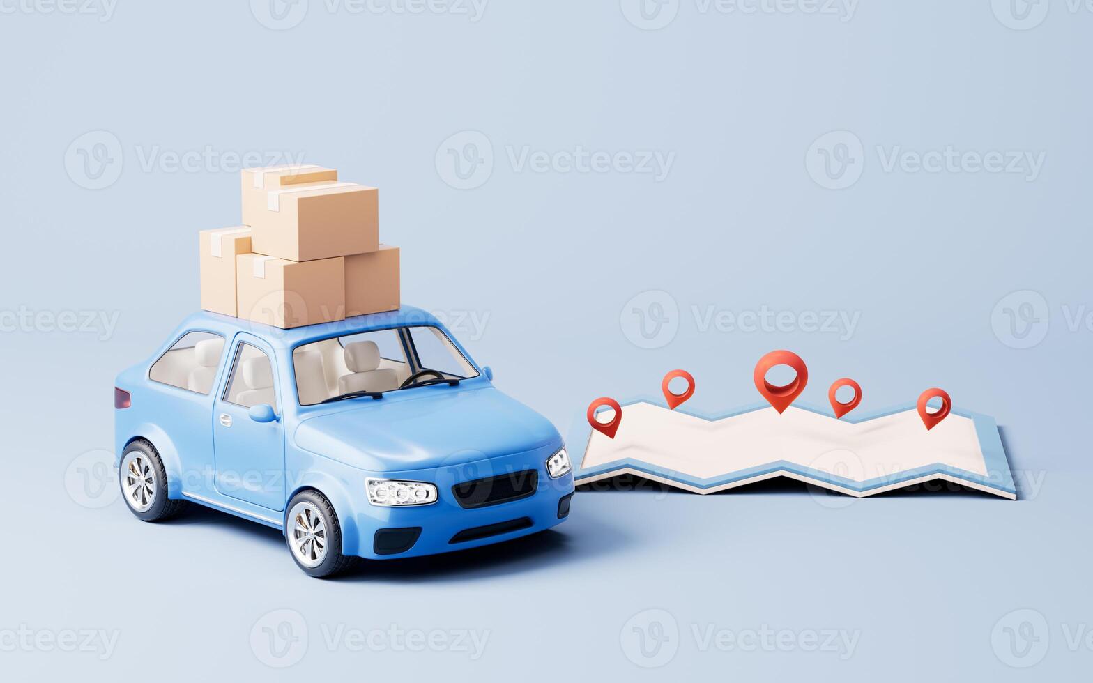 3D style automobile car and cargo boxes, 3d rendering. photo
