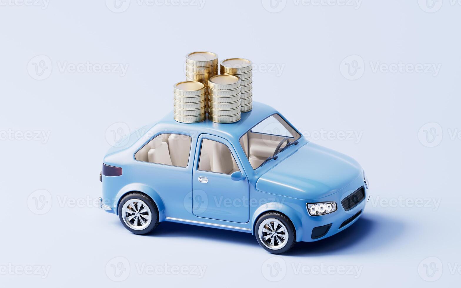3D style automobile car and golden coins, 3d rendering. photo